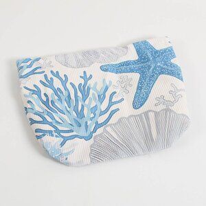 NEW Sea Shell Starfish Corduroy Makeup Bag Coastal Beach Cosmetic Pouch